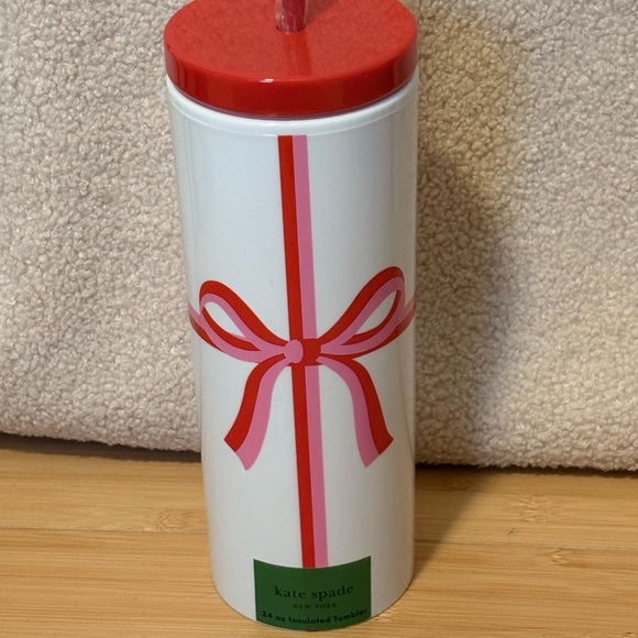 🎀 Kate Spade Red and Pink Ribbon Bow Tumbler with Straw NEW Giftable - Picture 3 of 7